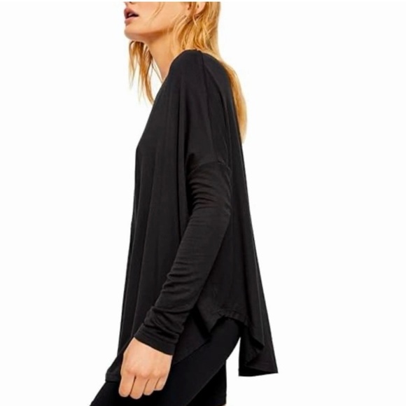 Free People Moonshine V-Beck Black Off-Shoulder Long Sleeve Tunic Medium - Picture 3 of 10